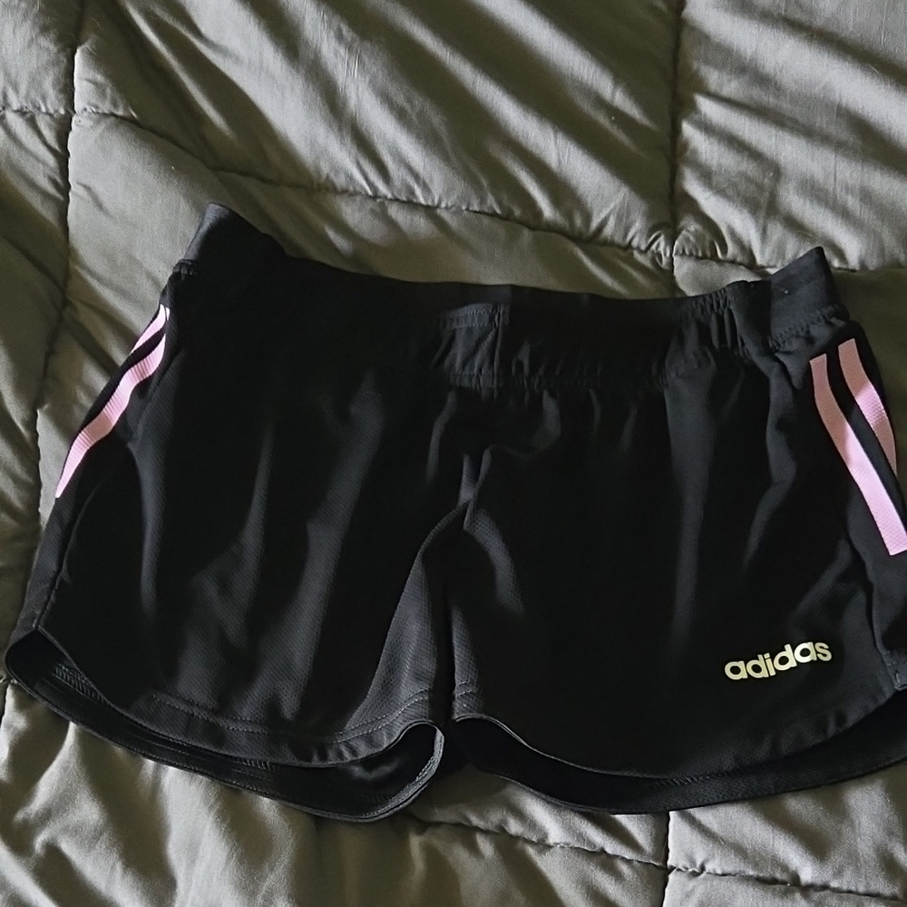 Adidas Women's Black Shorts with Pink Stripes Xsmall